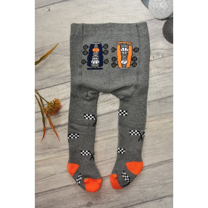 RAJSTOPY frotte grafitowe z wyścigówkami wzór 409