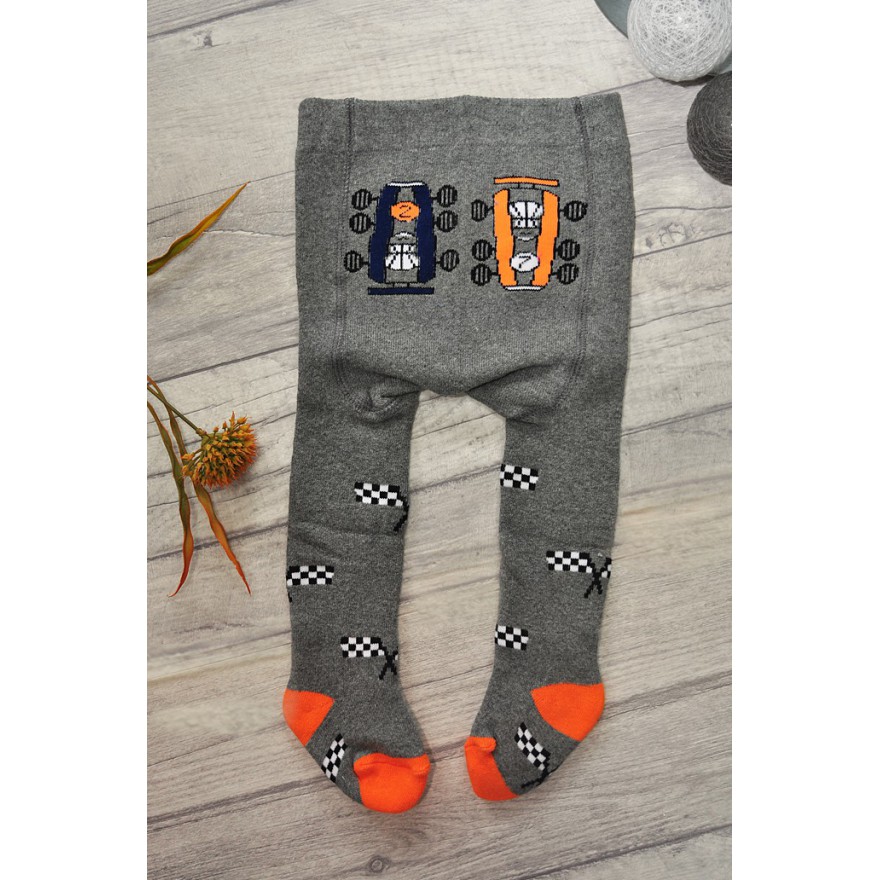 RAJSTOPY frotte grafitowe z wyścigówkami wzór 409