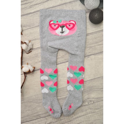 RAJSTOPY frotte szare z misiem wzór 543