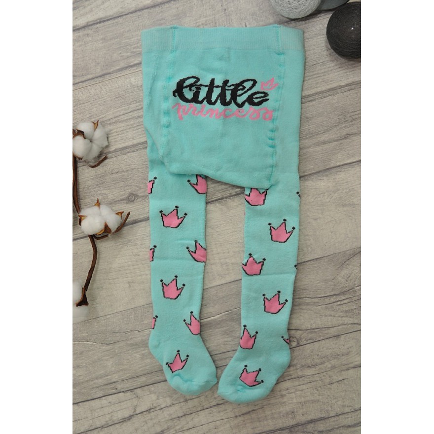 RAJSTOPY frotte miętowe w korony wzór 511