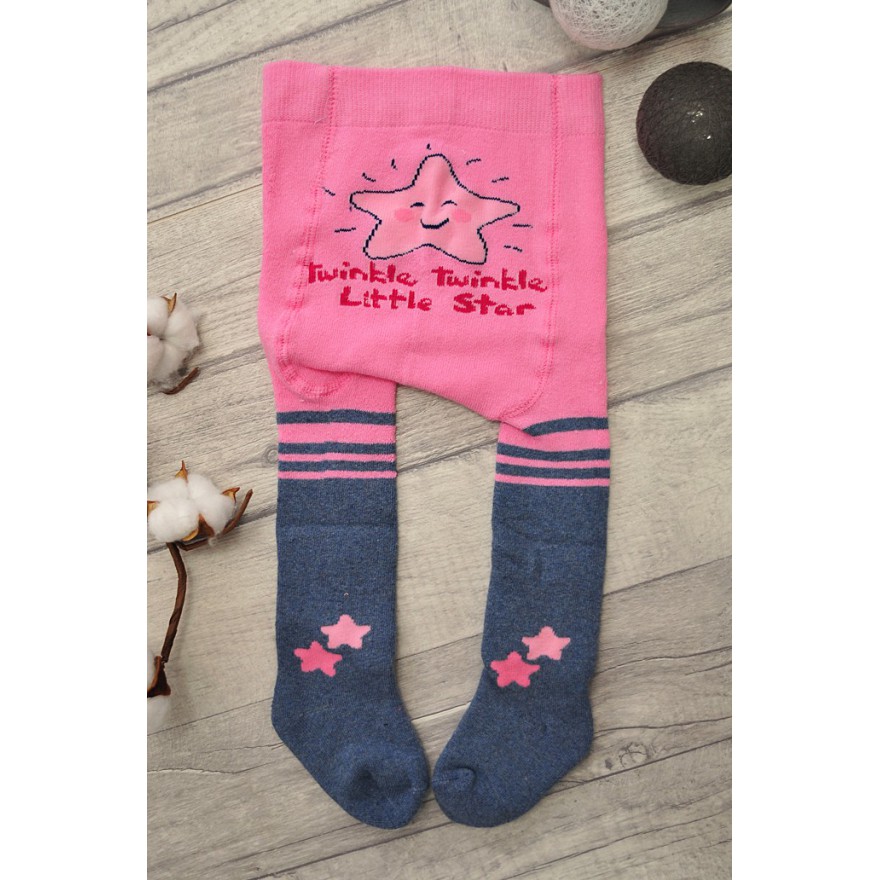 RAJSTOPY frotte granatowo-różowe z gwiazdką wzór 551