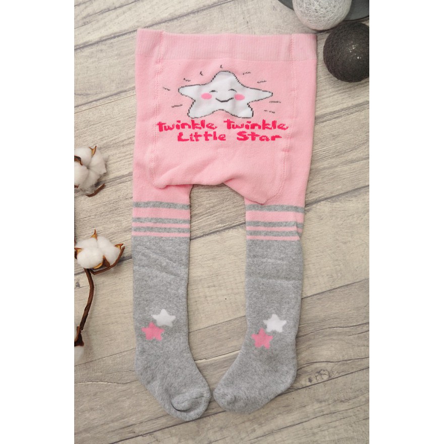 RAJSTOPY frotte różowo-szare z gwiazdką wzór 549