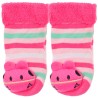Skarpety frotte z grzechotką dziewczęce skarpetki w paski z różowym konikiem