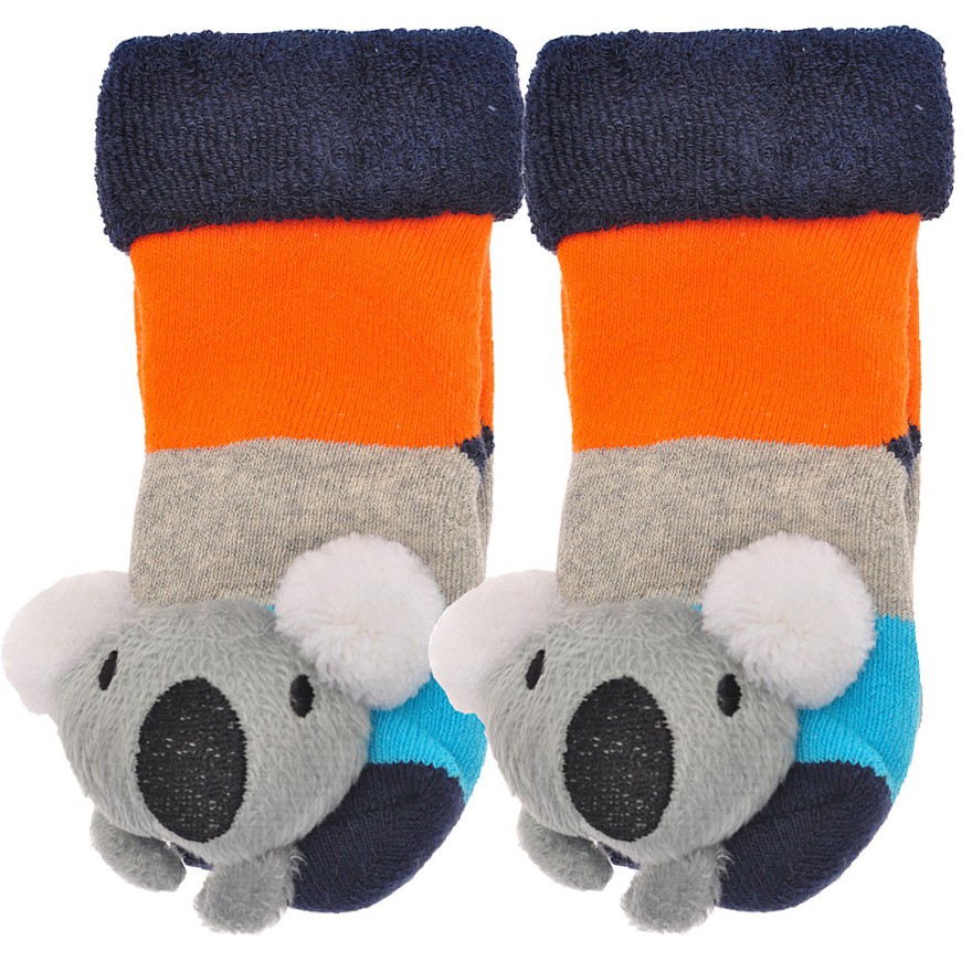 Skarpety frotte z grzechotką chłopięce skarpetki szerokie paski z misiem koala