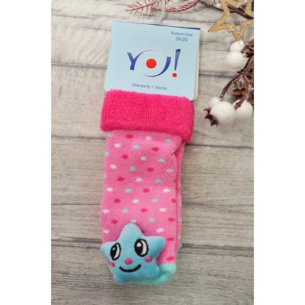 Skarpety frotte z grzechotką dziewczęce skarpetki w kropki z gwiazdką