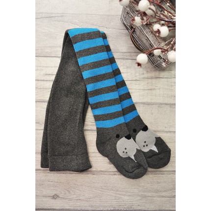 RAJSTOPY frotte szaro-niebieskie z misiem wzór 450