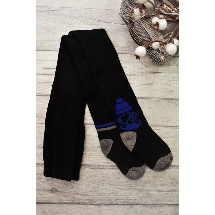 RAJSTOPY frotte czarne z ludzikiem wzór 453