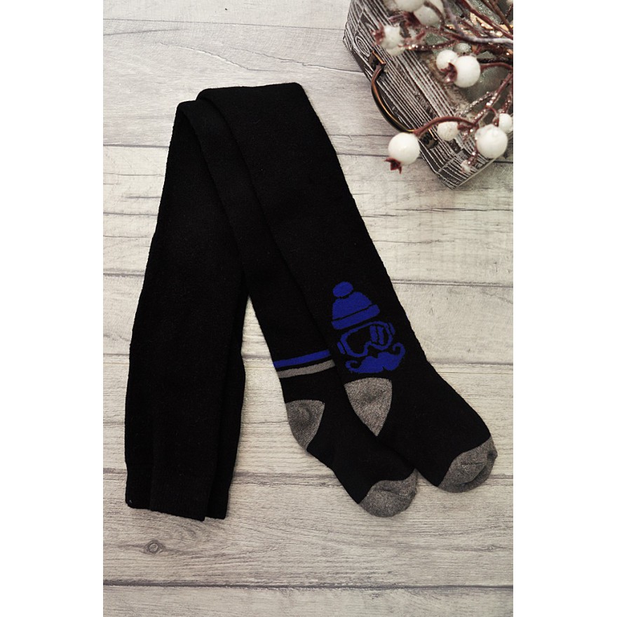 RAJSTOPY frotte czarne z ludzikiem wzór 453