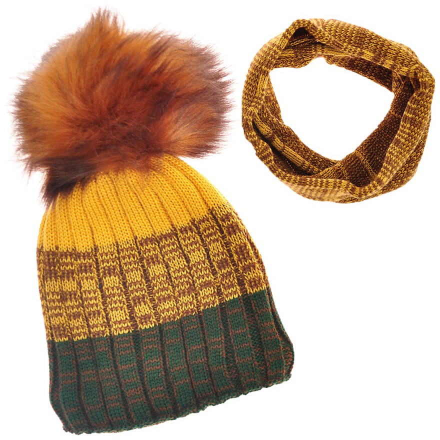 Zimowy komplet JANEK, czapka z puchatym pomponem + komin