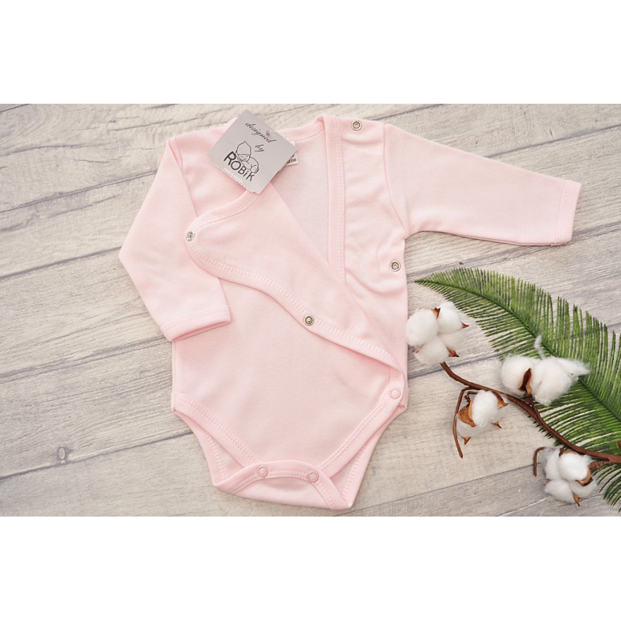 Pudrowy róż BODY kopertowe z długim rękawem