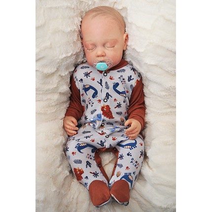 Pajac pajacyk bawełniany brązowo-szary w dionozaury wzór 215BR