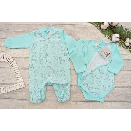WYPRAWKA dla noworodka do szpitala 5 części miętowa w króliki wzór 220M