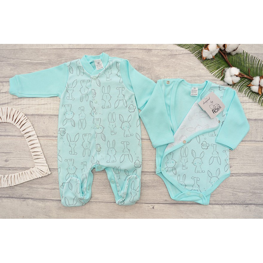 WYPRAWKA dla noworodka do szpitala 5 części miętowa w króliki wzór 220M