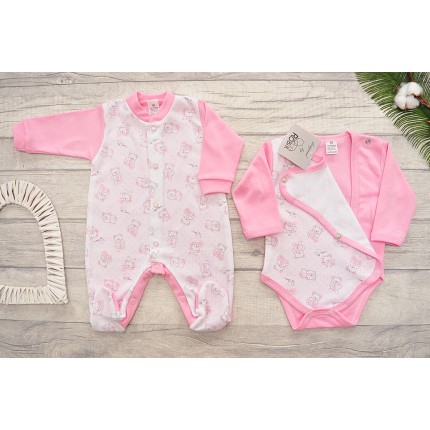WYPRAWKA dla noworodka do szpitala 5 części różowa w misie wzór 366R