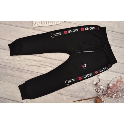 Czarne SPODNIE ocieplane chłopięce spodenki dresowe SNOW
