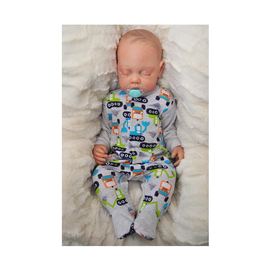 Pajac pajacyk bawełniany szary w koparki r.50 WCZEŚNIAK wzór 218S