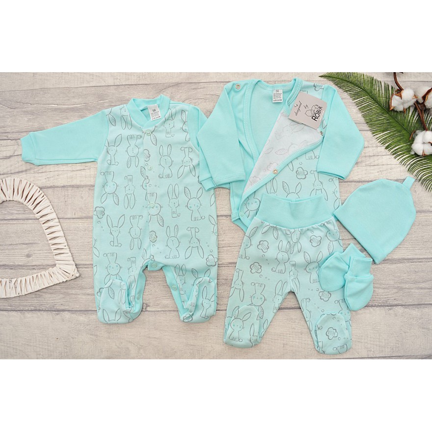 WYPRAWKA dla wcześniaka do szpitala 5 części miętowa w króliki wzór 220M