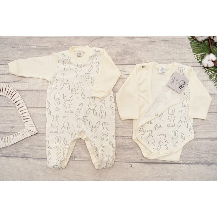 WYPRAWKA dla wcześniaka do szpitala 5 części ecru w króliki wzór 220E