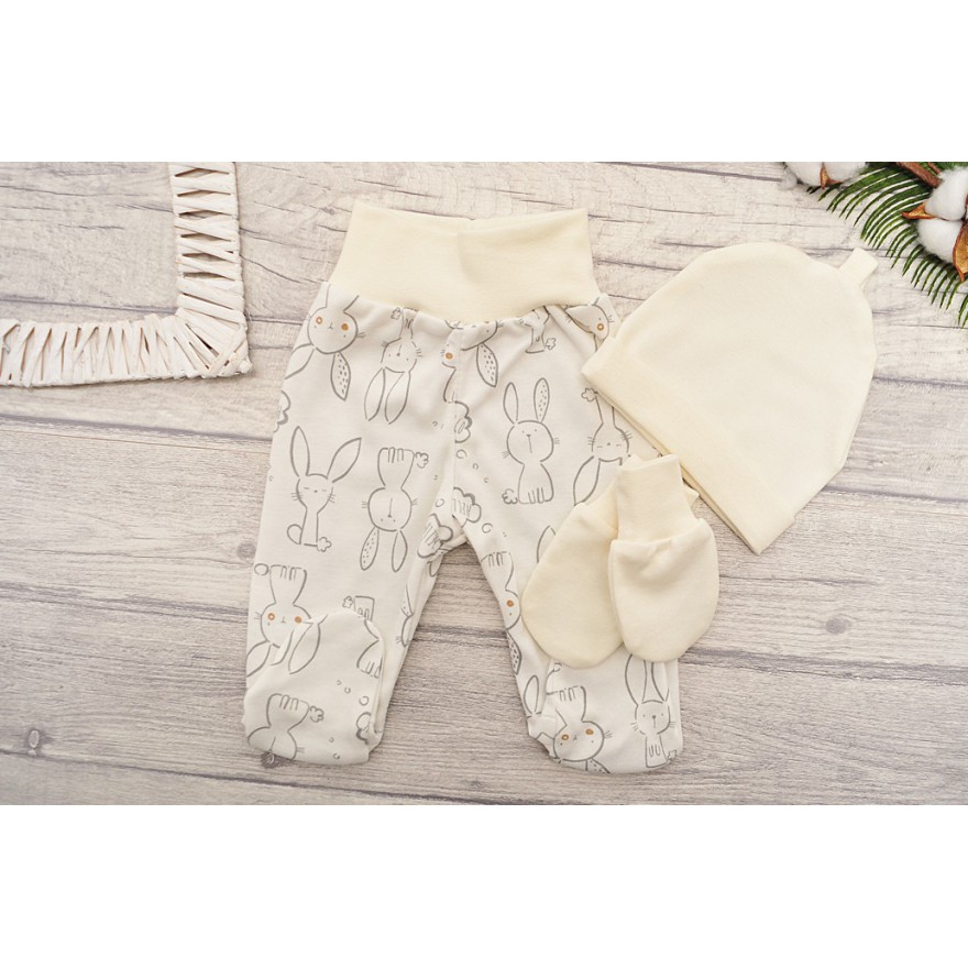 WYPRAWKA dla wcześniaka do szpitala 5 części ecru w króliki wzór 220E