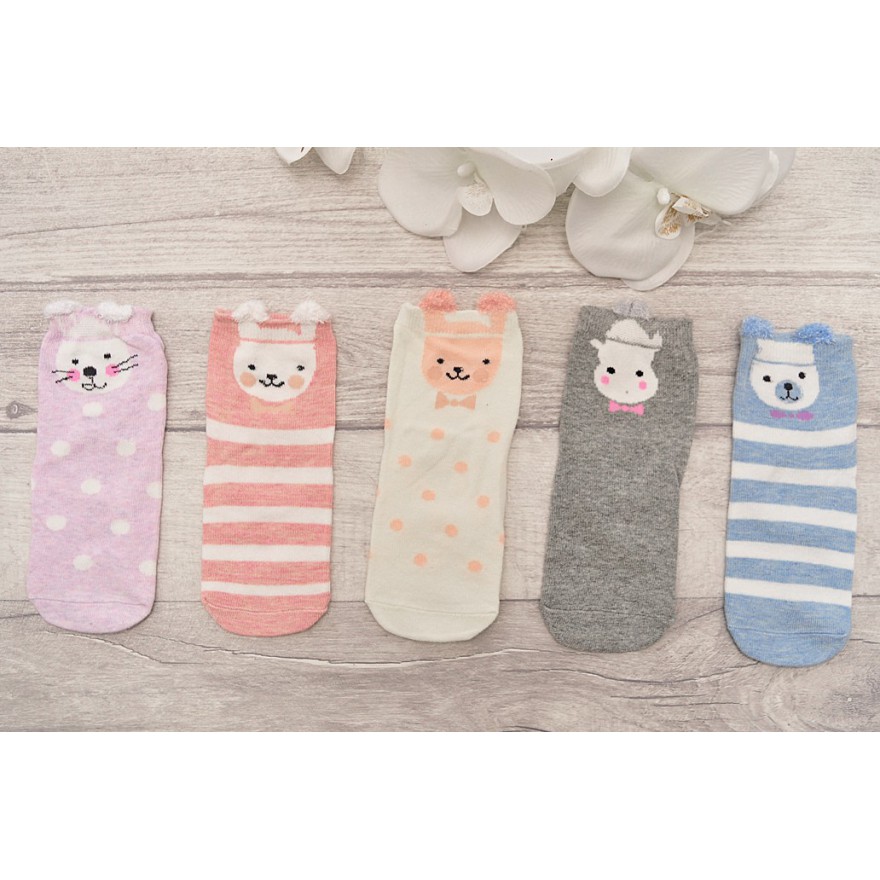 5 par SKARPETKI bawełniane ZWIERZAKI skarpety uszy 3D dziewczęce