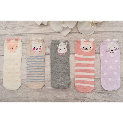 5 par SKARPETKI bawełniane ZWIERZAKI skarpety uszy 3D dziewczęce