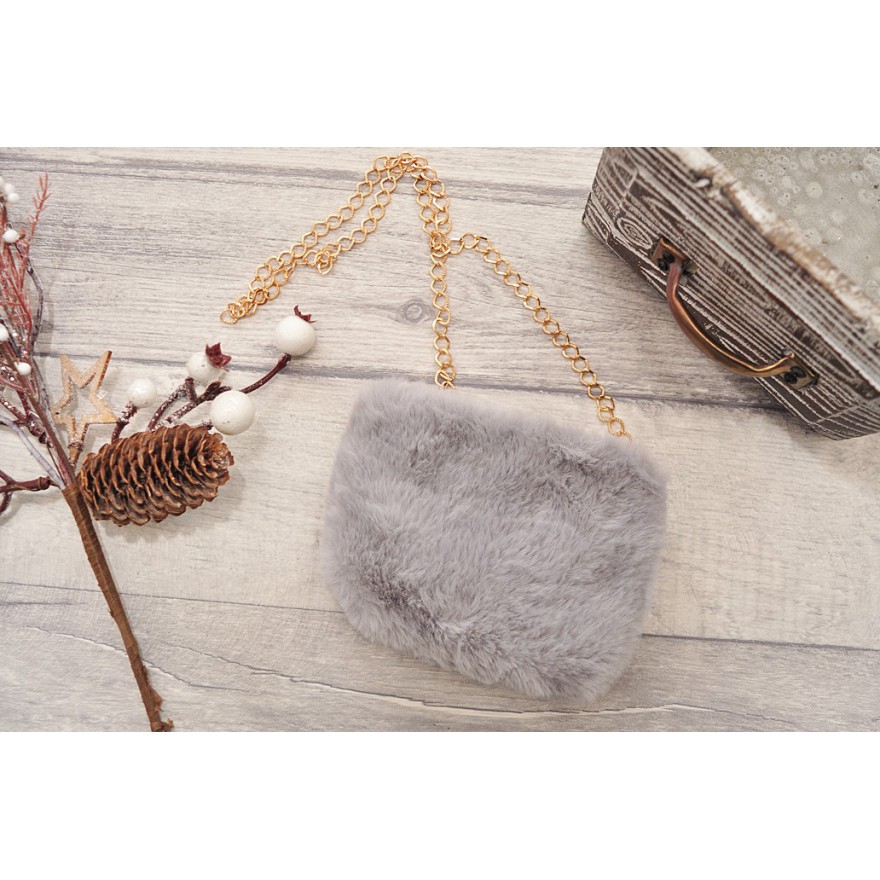 Komplet dziewczęcy szara futerkowa sukienka, bluzka, torebka