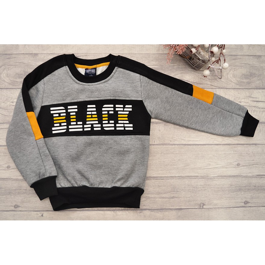 Szara BLUZA chłopięca ocieplana BLACK z czarnym