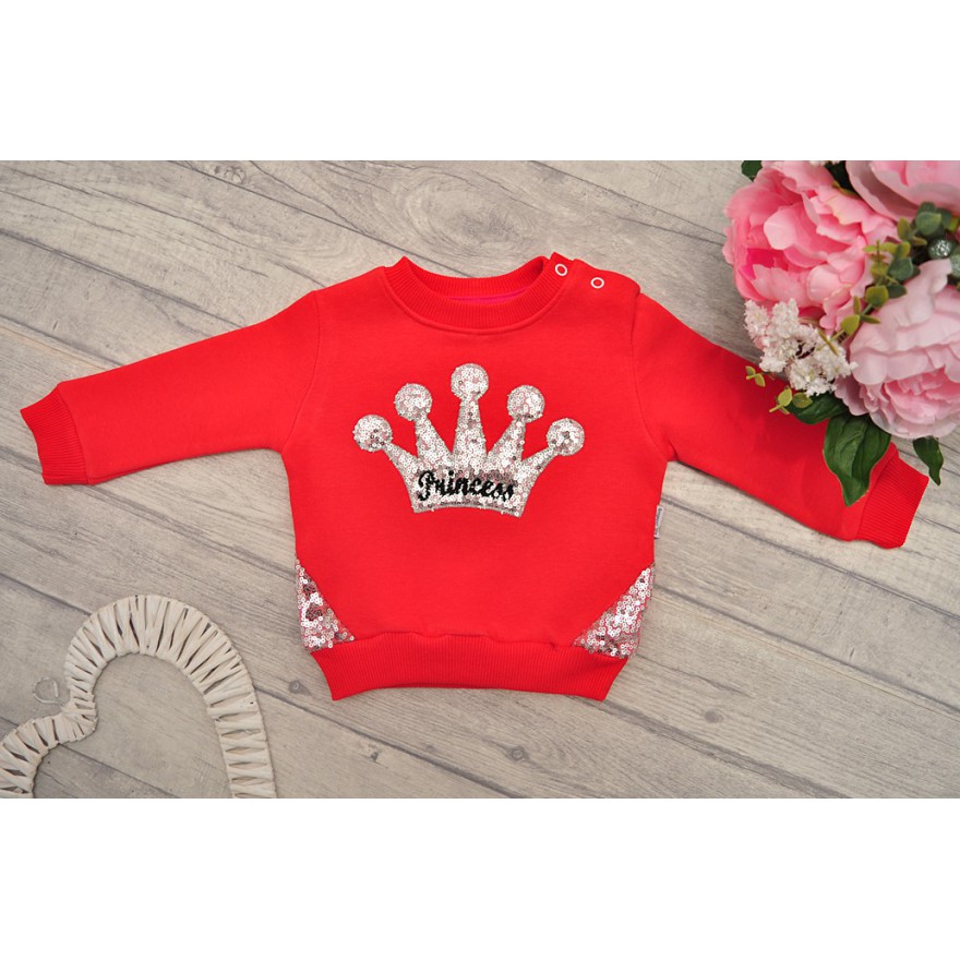 Czerwono-szary DRES ocieplany KORONA CEKINY bluza, spodnie, komplet