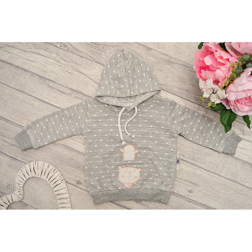 DRES dziewczęcy z KOTKIEM szara bluza z kapturem, spodnie, komplet