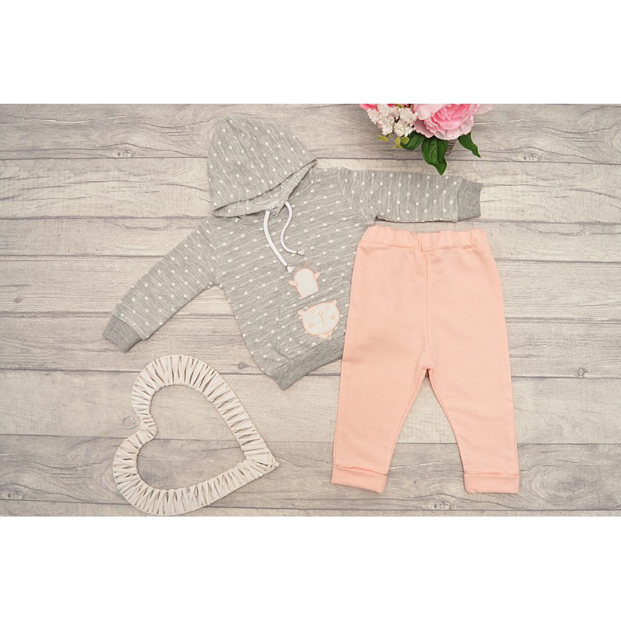 DRES dziewczęcy z KOTKIEM szara bluza z kapturem, spodnie, komplet