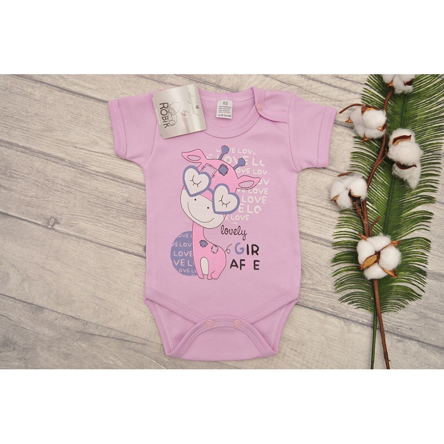 Fioletowe BODY z żyrafą krótki rękaw LATO wzór 587kr