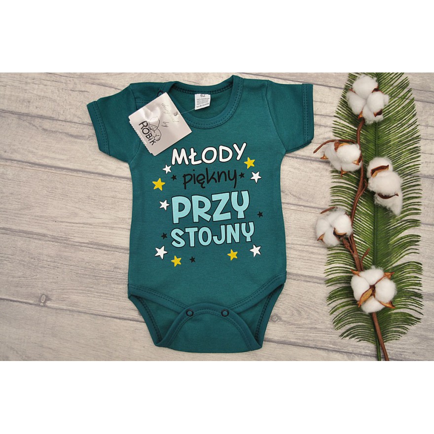 Butelkowe BODY MŁODY PIĘKNY PRZYSTOJNY krótki rękaw wzór 612kr