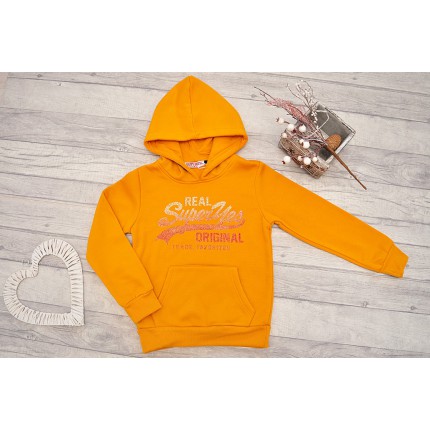Musztardowa BLUZA chłopięca ocieplana z kapturem REAL SuperYes