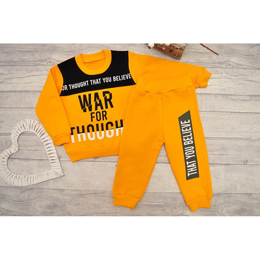 Dres ocieplany WAR FOR THOUGHT musztardowa bluza, musztardowe spodnie, komplet
