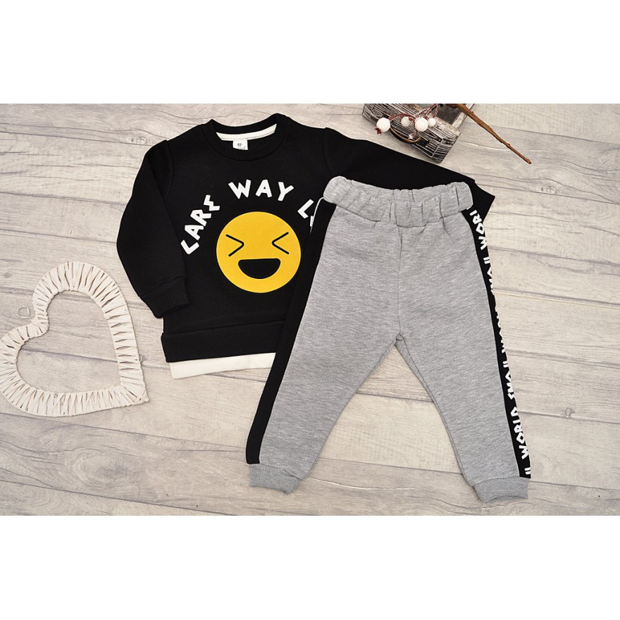 Dres chłopięcy EMOTKI czarna bluza, spodnie, komplet