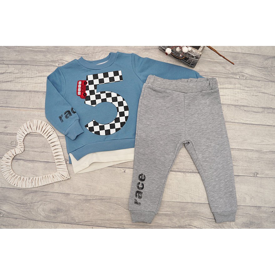 Dres chłopięcy PIĄTKA bluza pastelowy błękit, spodnie, komplet