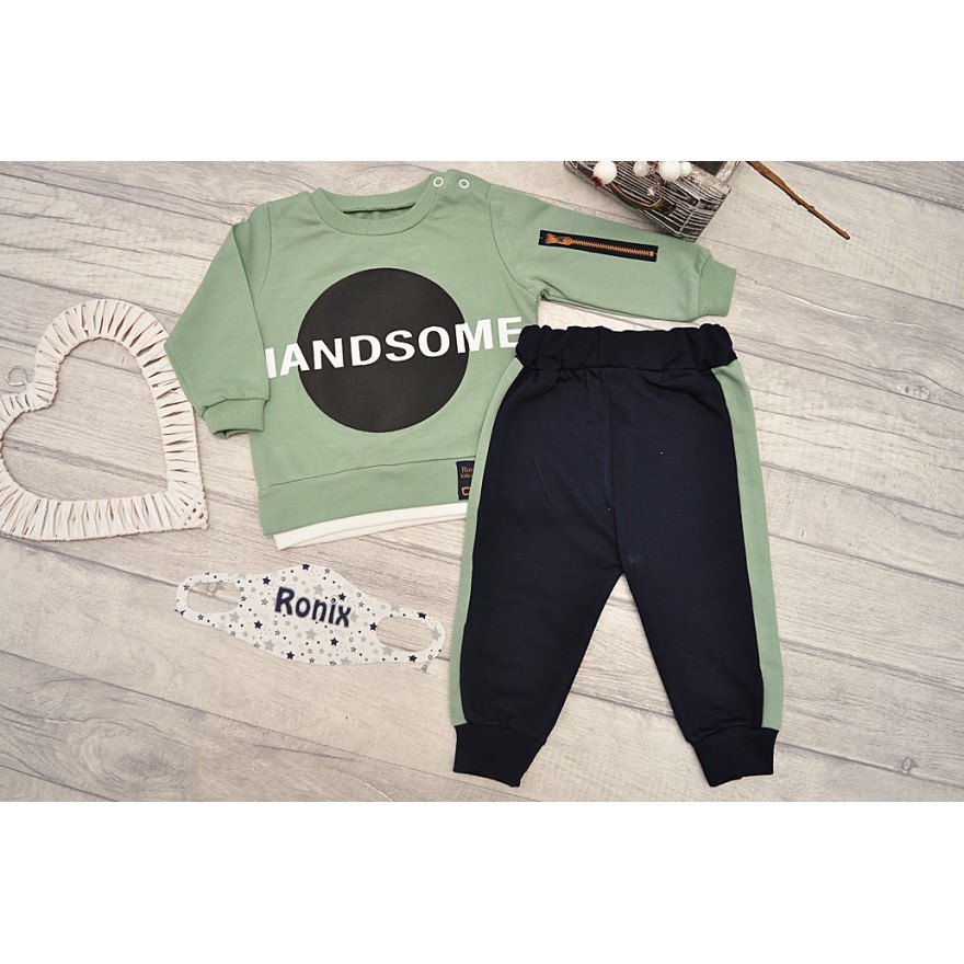 DRES HANDSOM seledynowa bluza,  granatowe spodnie, maseczka, komplet 3cz.