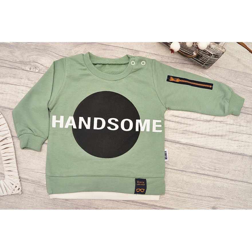 DRES HANDSOM seledynowa bluza,  szare spodnie, maseczka, komplet 3cz.