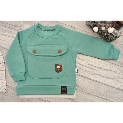 DRES RONIX seledynowa bluza z kieszonką, granatowe spodnie, komplet