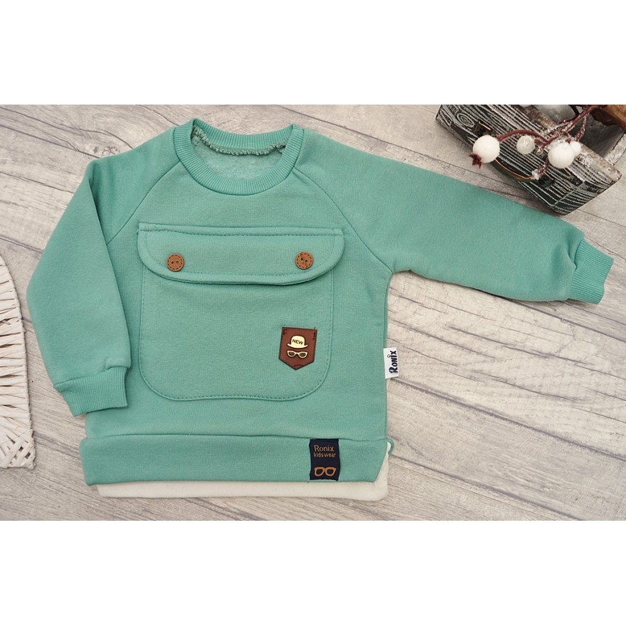 DRES RONIX seledynowa bluza z kieszonką, granatowe spodnie, komplet