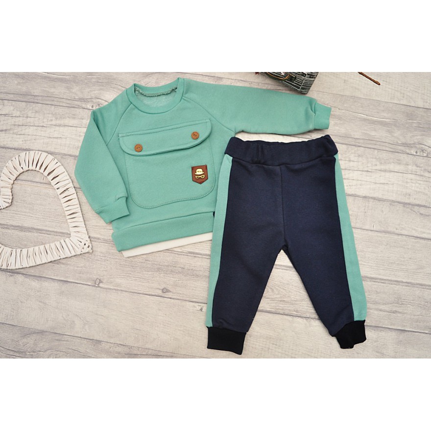 DRES RONIX seledynowa bluza z kieszonką, granatowe spodnie, komplet