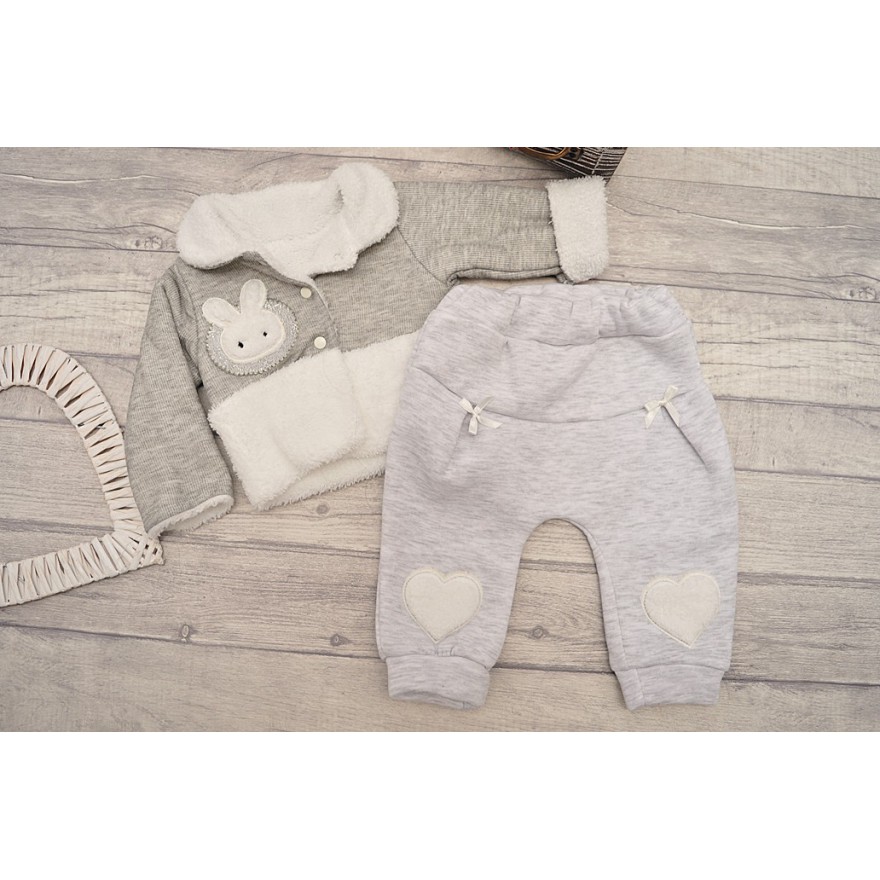 Szary komplet 2cz. dla niemowlaka bluza na futerku, ocieplane spodnie