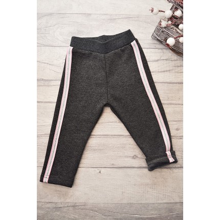 Grafitowe LEGGINSY ocieplane na futerku GETRY srebrne lampasy