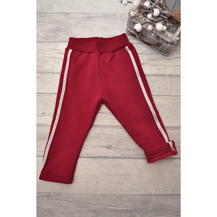 Czerwone LEGGINSY ocieplane na futerku GETRY srebrne lampasy
