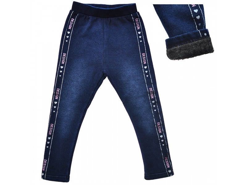 Granatowe LEGGINSY a'la jeans GETRY na futerku DESIGN brokat