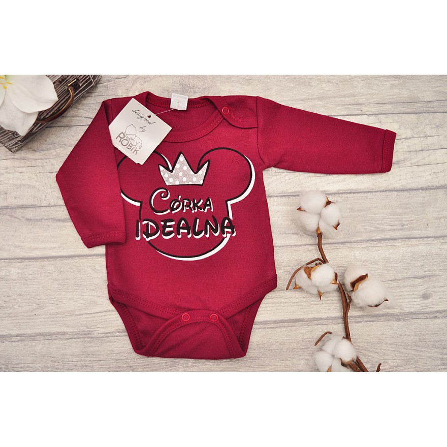 Bordowe BODY CÓRKA IDEALNA długi rękaw wzór 644 brokat