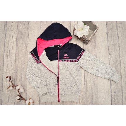 DRES dziewczęcy SPORT GIRL szaro-granatowa bluza z kapturem, spodnie komplet 2cz.