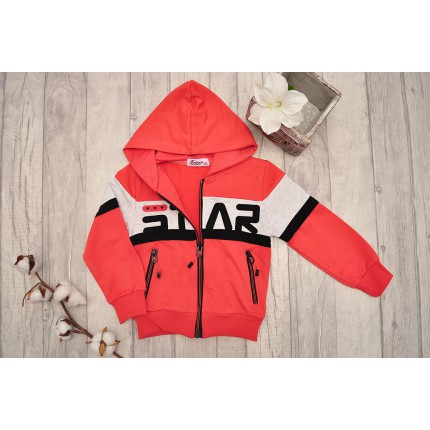 DRES dziewczęcy STAR1 malinowa bluza z kapturem, spodnie, bluzka, komplet 3cz.