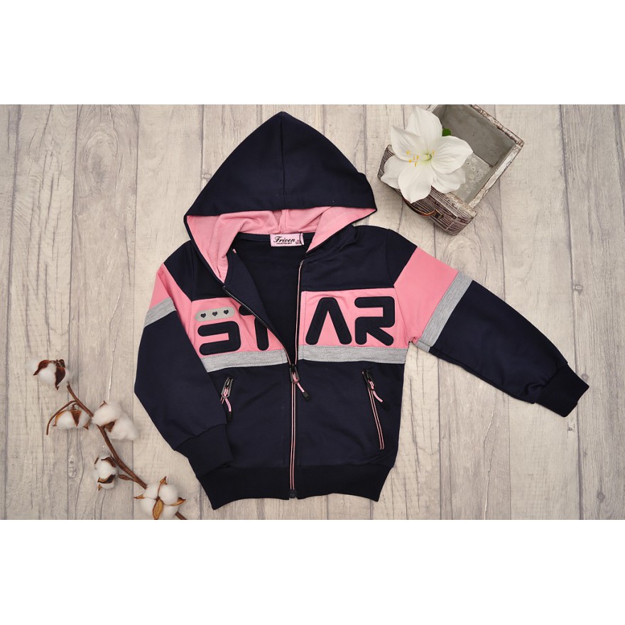 DRES dziewczęcy STAR1 granatowa bluza z kapturem, spodnie, bluzka, komplet 3cz.