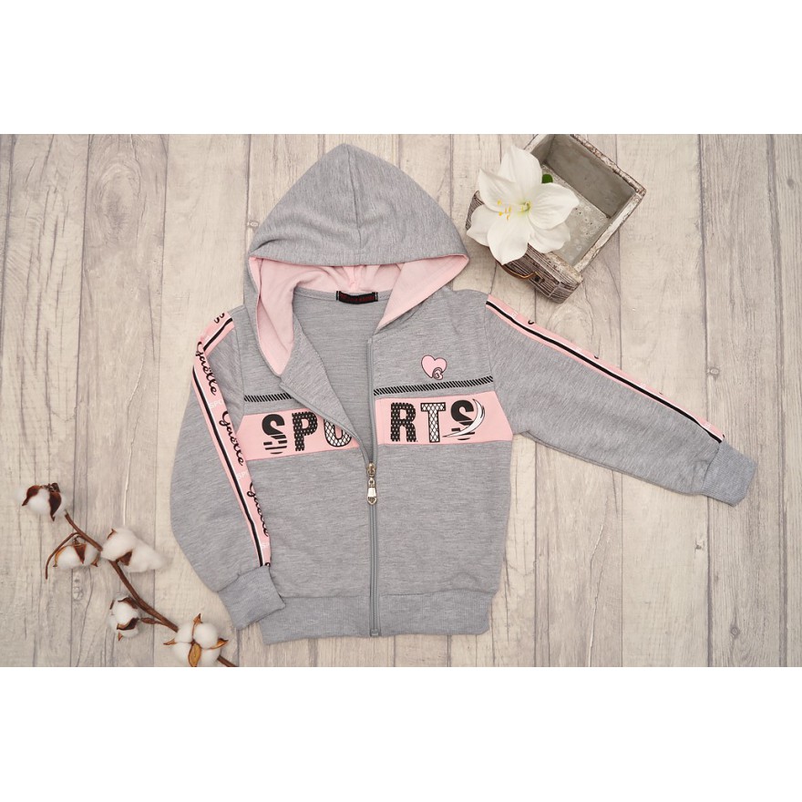 DRES dziewczęcy SPORTS szara bluza z kapturem, spodnie, bluzka, komplet 3cz.